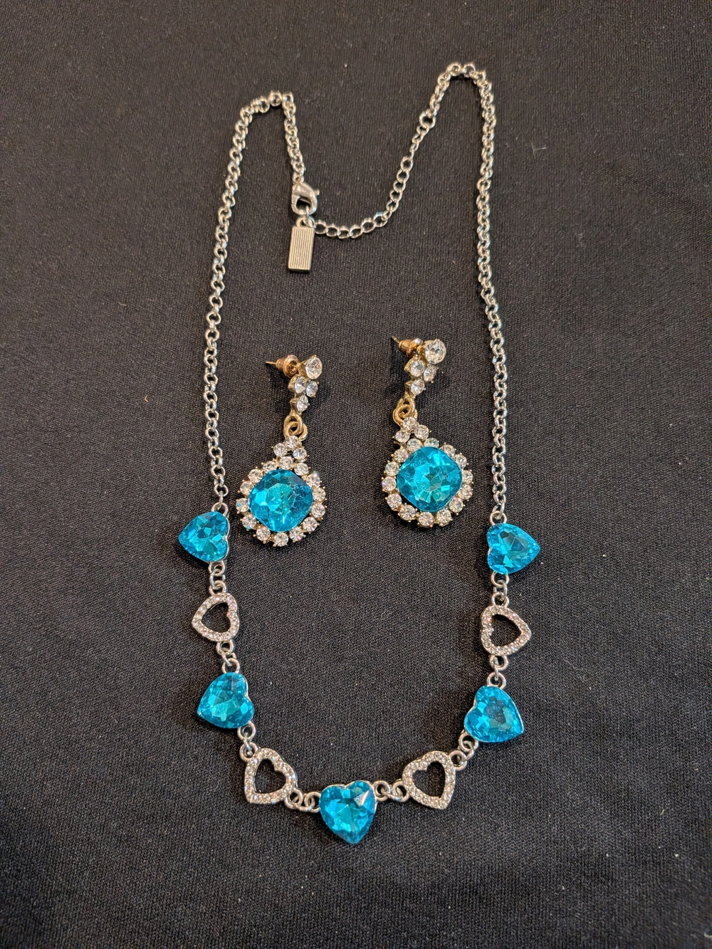 Elegant Blue Heart & Crystal Necklace and Earring Set
